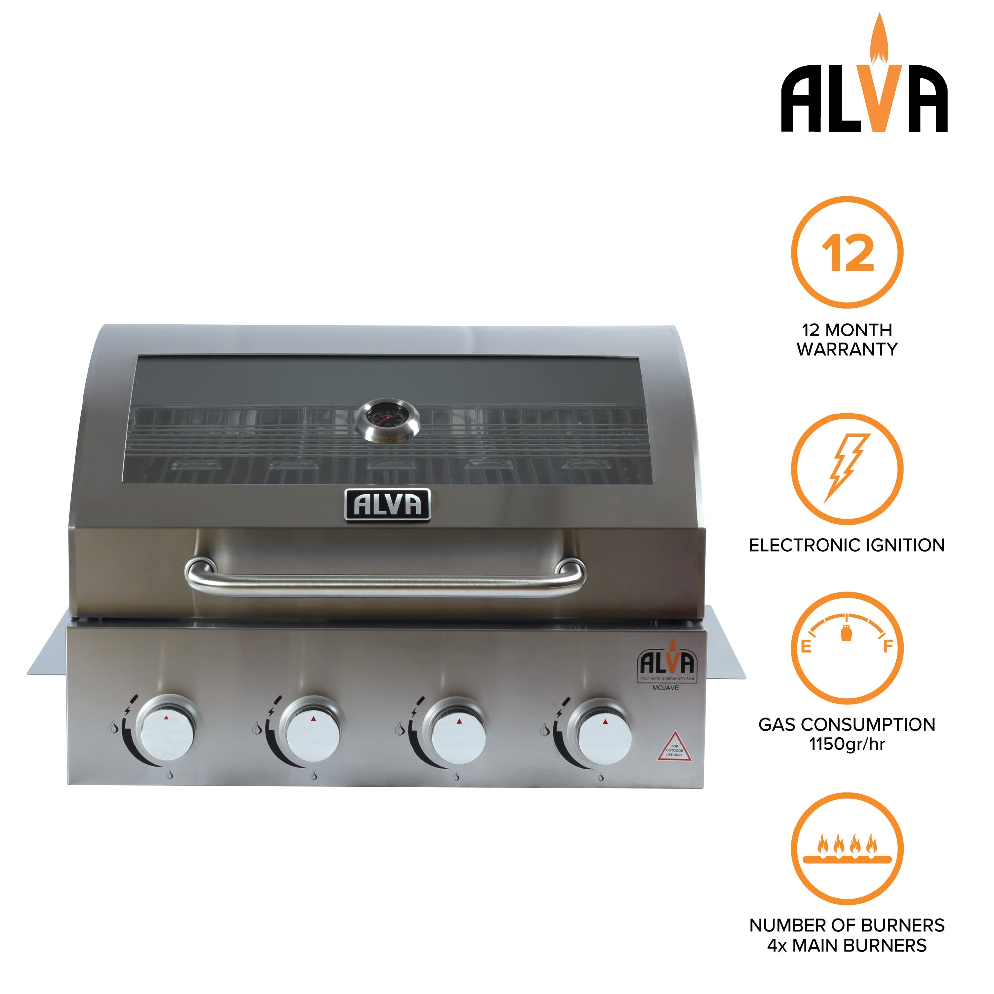Alva Mojave 4-Burner Drop-In Gas BBQ | GSS4BTT - www.onlinebraaishop.co.za