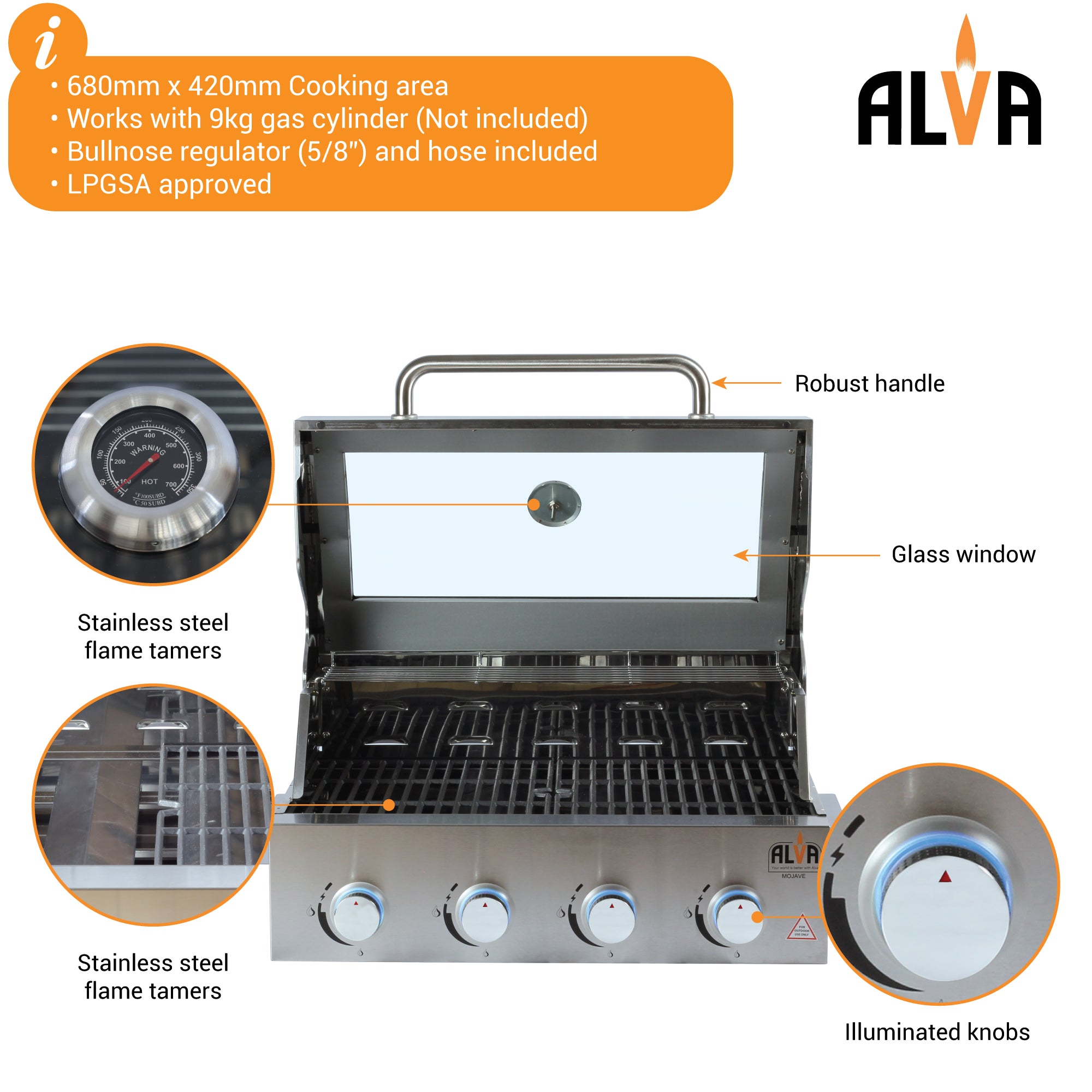 Alva Mojave 4-Burner Drop-In Gas BBQ | GSS4BTT - www.onlinebraaishop.co.za